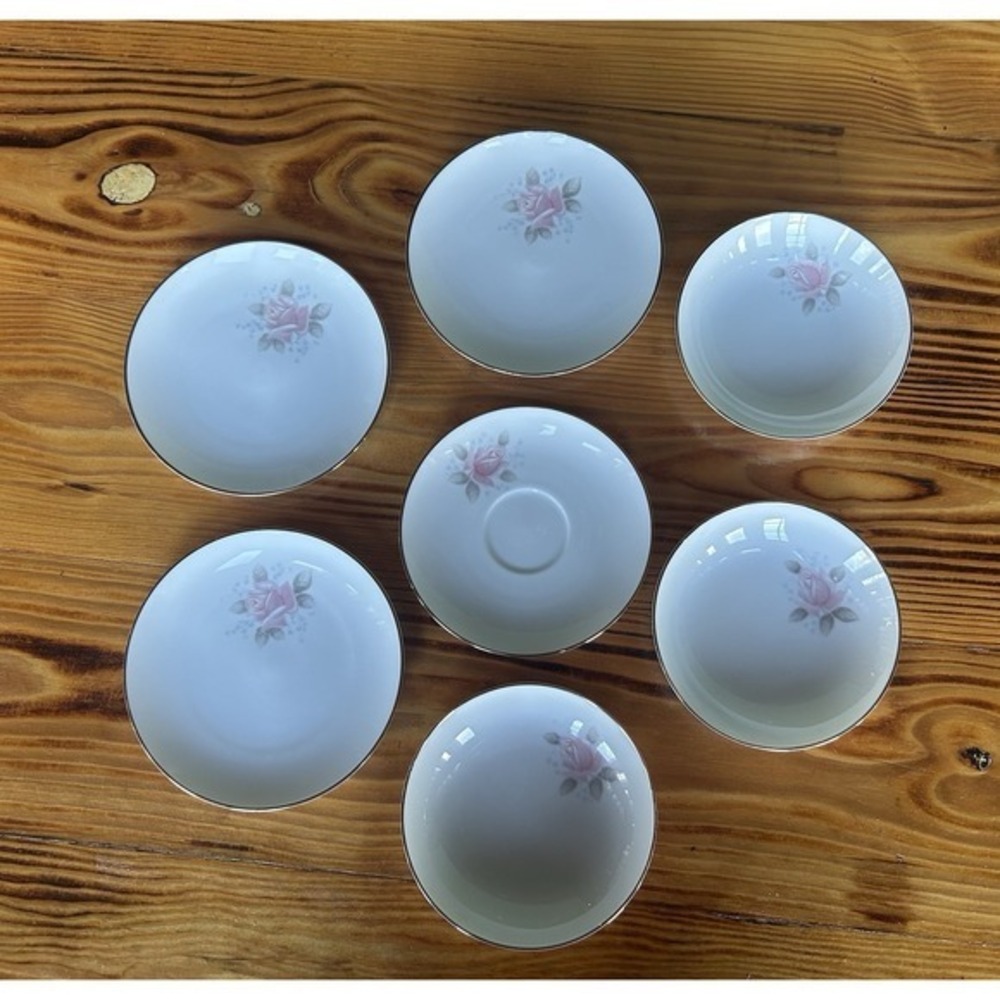 7-PC Vintage Noritake Saucer Plates‎ Japan China Roseville 6238 Pink Roses